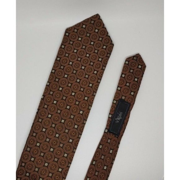 VILLINI Handmade Men's Silk Tie Brown Black Gold Geometric Square Neckwear - Picture 2 of 8
